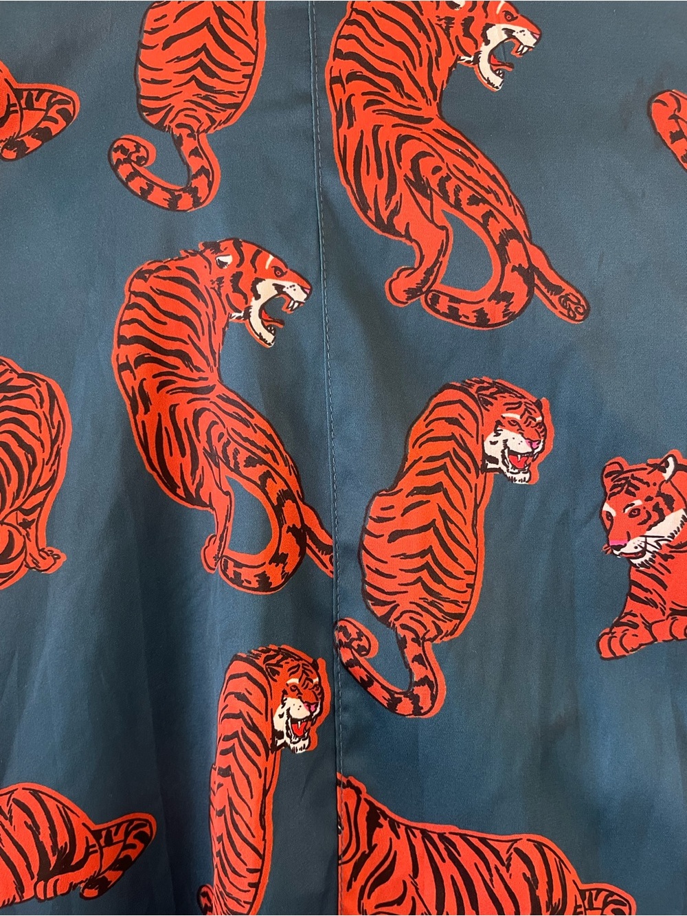 Dressed in LALA Tiger Tales Satin Oversized Button Down Shirt Teal Size Medium - Picture 11 of 16